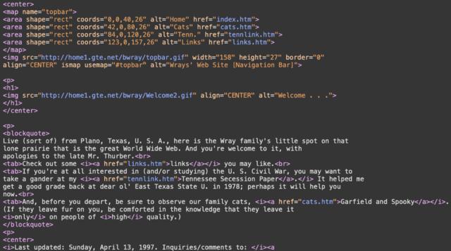 HTML code from a 1997 website