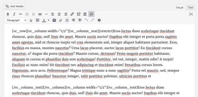 Screen capture showing shortcodes from a WordPress page builder Screen capture showing shortcodes from a WordPress page builder