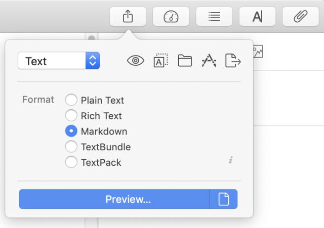 Screen capture of Quick Export feature of Ulysses app Screen capture of Quick Export feature of Ulysses app