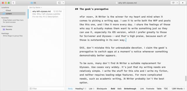 Screen capture from iA Writer app Screen capture from iA Writer app