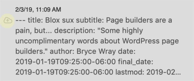Screen capture from Ulysses showing iCloud icon, indicating ongoing sync Screen capture from Ulysses showing iCloud icon, indicating ongoing sync