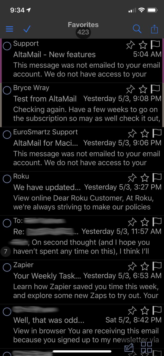 AltaMail “Favorites” inbox view