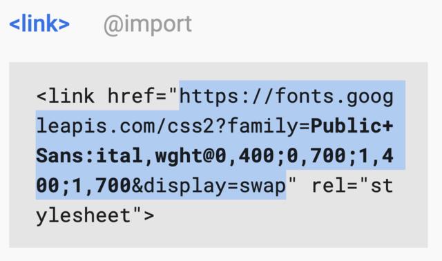 Screen capture from Google Fonts showing the URL to select Screen capture from Google Fonts showing the URL to select