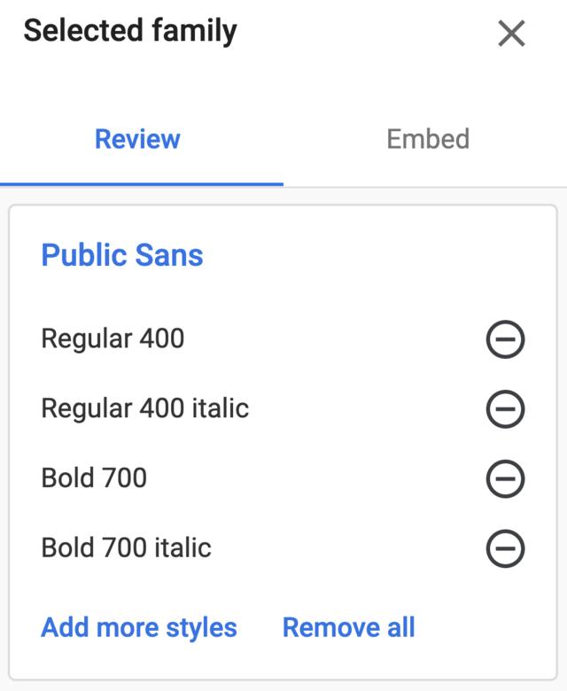Screen capture from Google Fonts showing typeface selections Screen capture from Google Fonts showing typeface selections