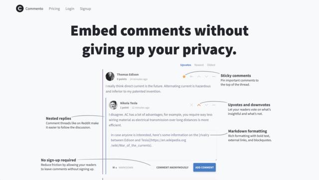 Screen capture of Commento web page