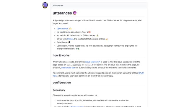 Screen capture of Utterances web page