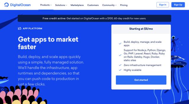 Screen capture of DigitalOcean App Platform section of DigitalOcean website