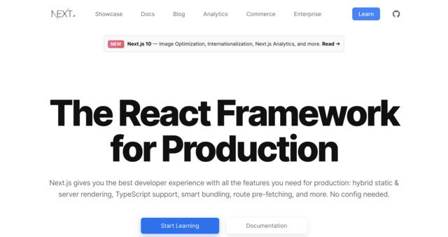 Screen capture of nextjs.org home page as of 2021-03-11
