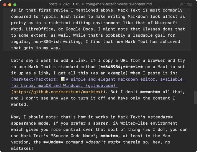 Screen capture of Mark Text in Source Code Mode