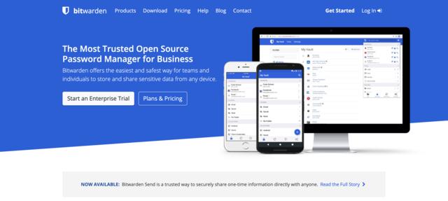 Screen capture of the Bitwarden website