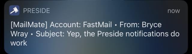 Screen shot of Preside email app notification on an iOS device