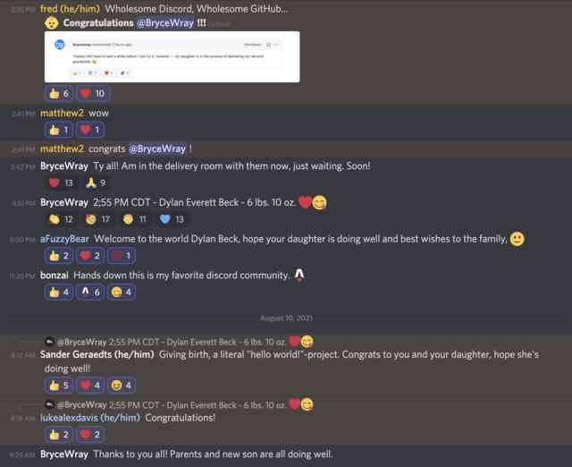 Screen capture from a Discord community chat session