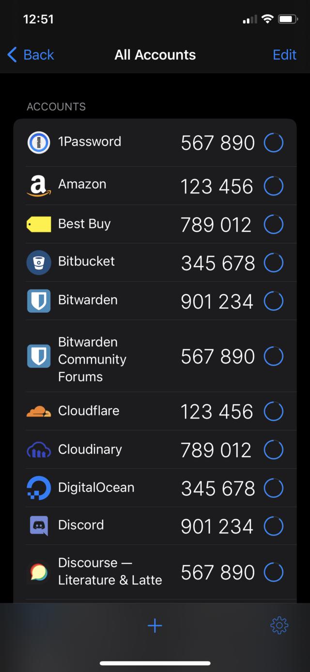 Edited screen capture of OTP Auth application Edited screen capture of OTP Auth application