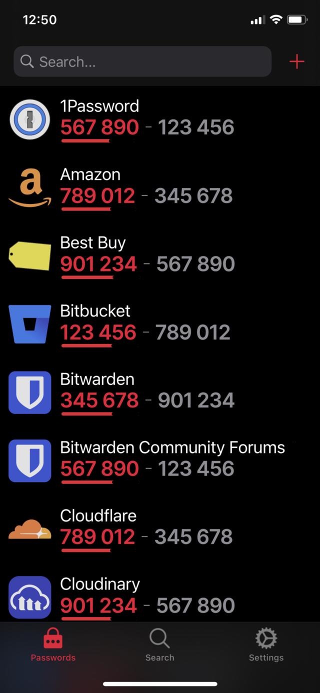 Edited screen capture of Raivo OTP application Edited screen capture of Raivo OTP application